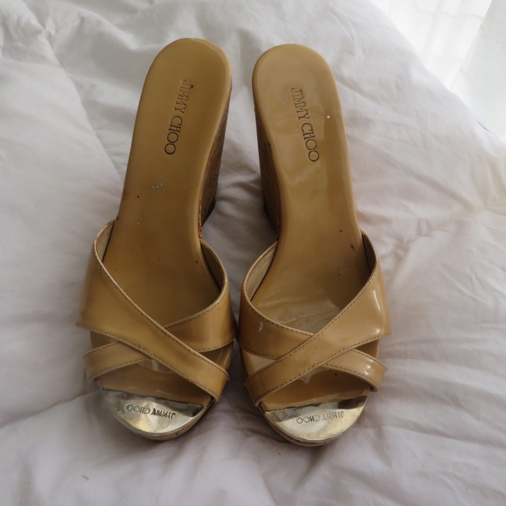 Tan Jimmy Choo Wedge Sandals